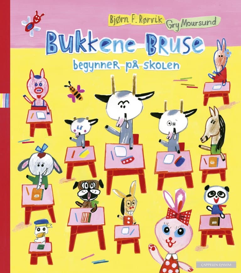 Omslag Bukkene Bruse begynner på skolen av Bjørn F. Rørvik og Gry Moursund (Innbundet)