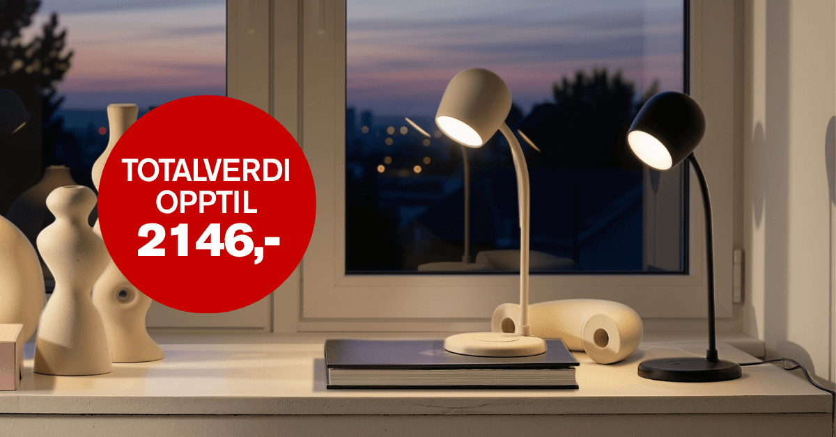 Få praktisk lampe m/ladeplate + 3 bøker GRATIS*